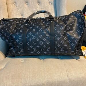 Louis Vuitton Black & Gray Monogram Duffel Travel Bag